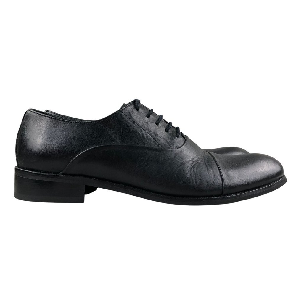 Monoman Men's Size 42 Black Leather Lace-Up Block Heel Dress Shoes Oxfords